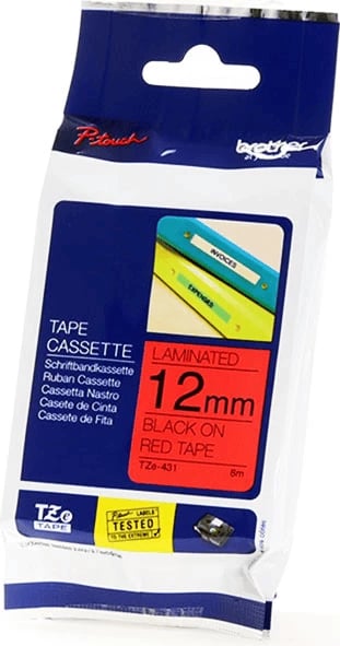 Shirit etiketues, Brother, TZe-431, 12 mm 8 m i laminuar, e zezë mbi të kuqe