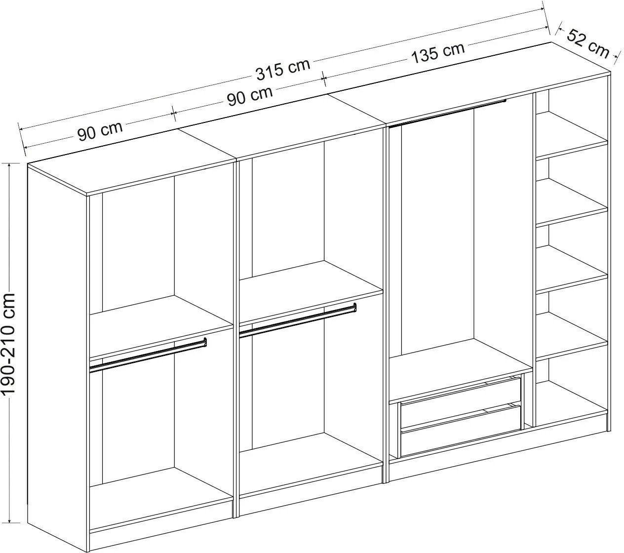 Dollap Skye Decor, dore, 315x210x52cm