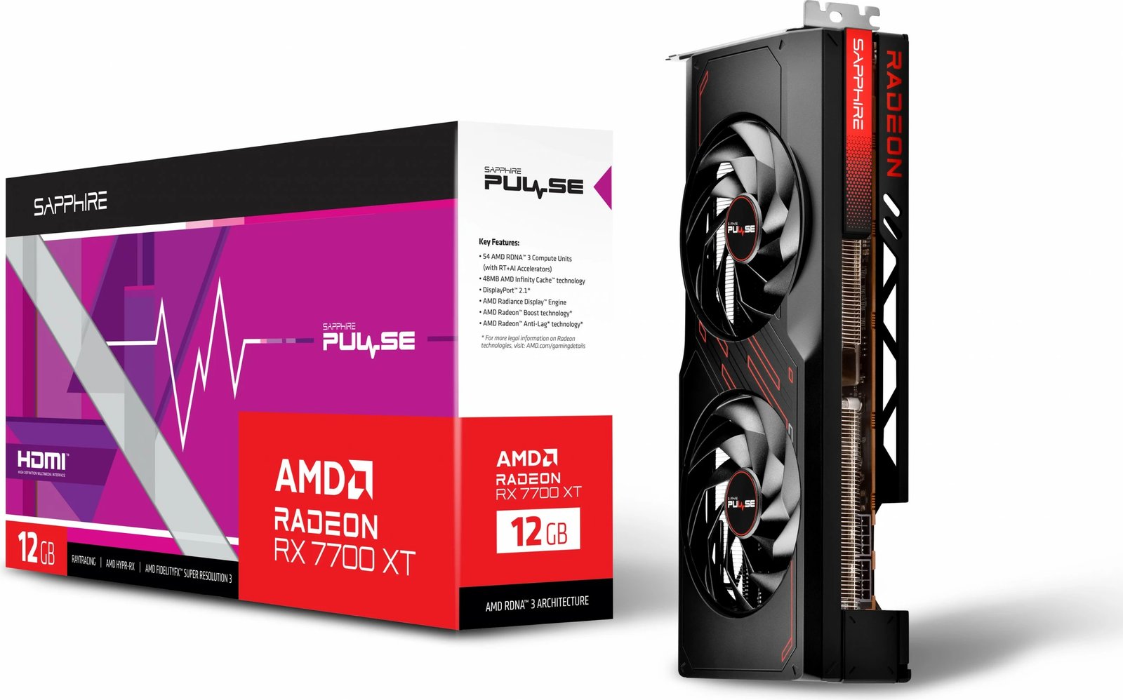 Kartelë grafike Sapphire PULSE Radeon RX 7700 XT, 12 GB, e zezë