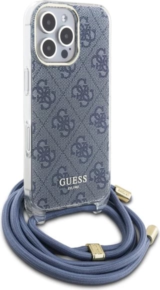 Mbështjellës Guess Crossbody Cord 4G Print për iPhone 16 Pro, Kaltër Mbështjellës Guess Crossbody Cord 4G Print për iPhone 16 Pro, Kaltër