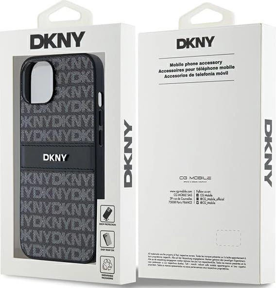 Mbështjellës DKNY Mono Stripe & Metal Logo për iPhone 15/14/13, i zi