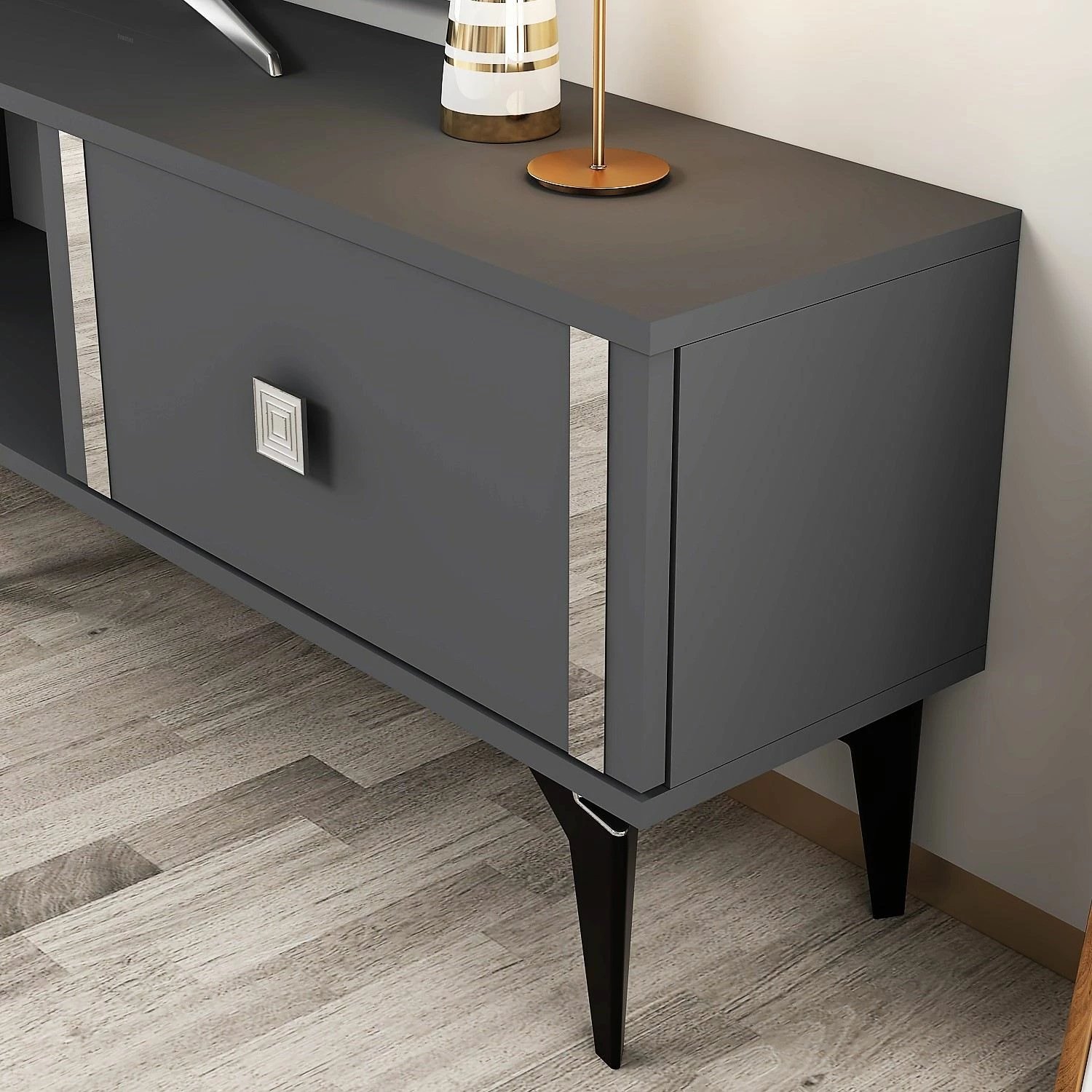 Komodë për TV Skye Decor, Doruk, antracit, argjend