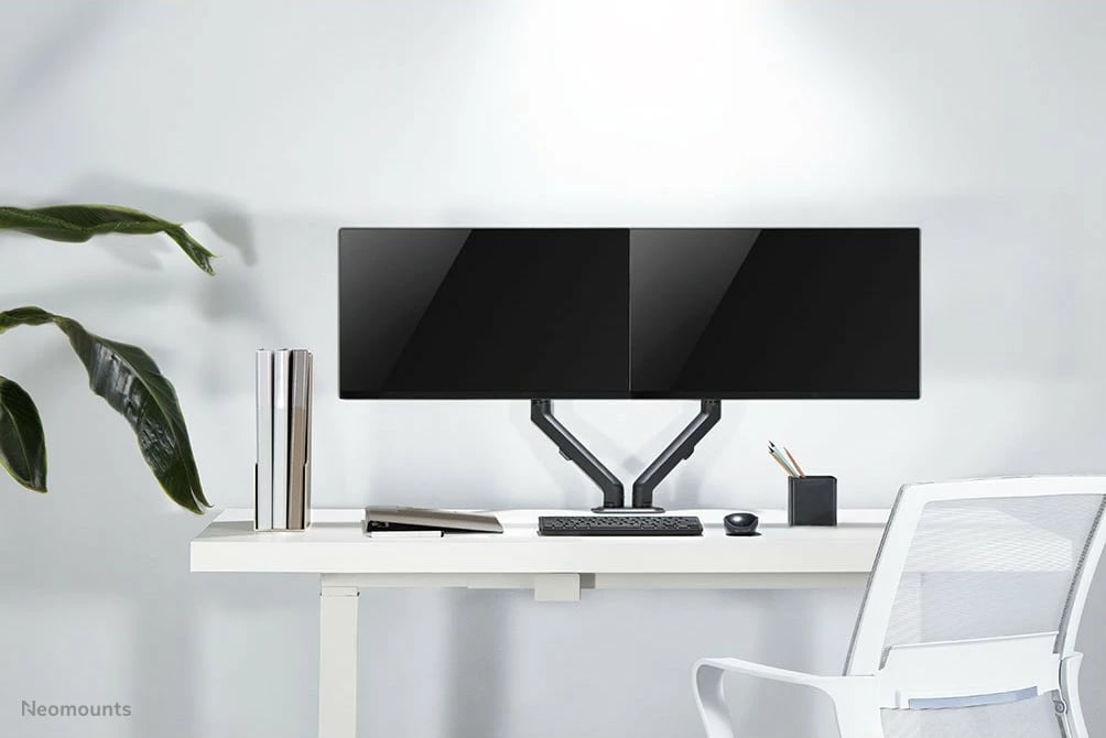 Kasë monitori Neomounts FPMA-D650DBLACK, për 2 ekrane, 17-27 inç, rregullim lartësie, ngjyrë e zezë