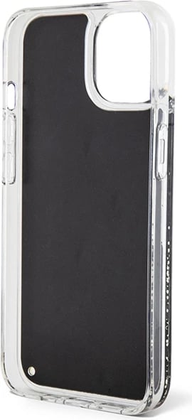 Mbështjellës Guess Liquid Glitter Marble për iPhone 14, i zi