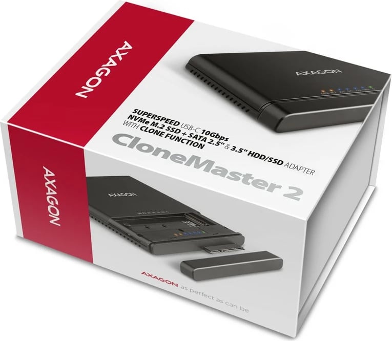 Adapter USB-C AXAGON ADSA-CC Clone Master 2, për NVMe M.2 dhe SSD/HDD 2.5"/3.5", i zi