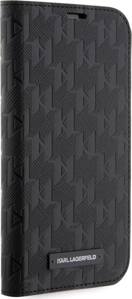 Mbështjellës Karl Lagerfeld Saffiano Monogram për iPhone 14 Pro 6.1", i zi, me kapak