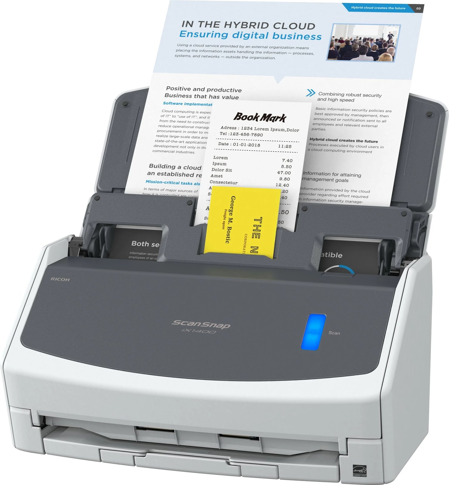 Skaner ADF Fujitsu Ricoh ScanSnap iX1400, 216 x 360 mm, 600 x 600 DPI, 40 ppm, i bardhë