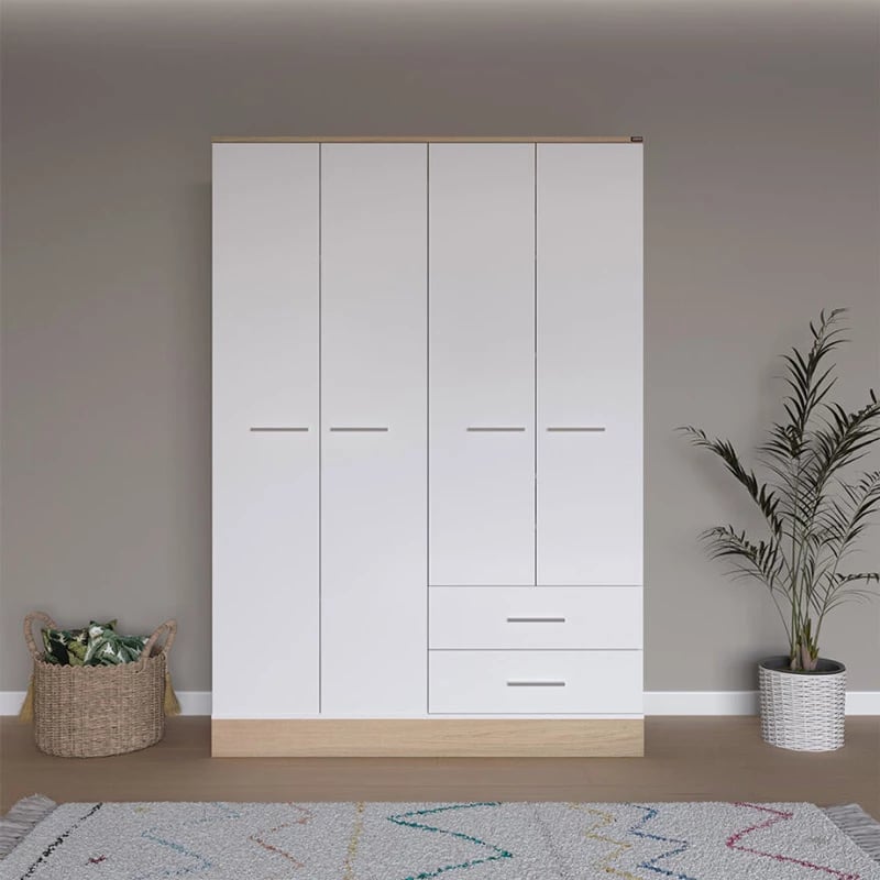 Dollap katër-dyerësh, ngjyrë lisi-bardhë, 137x52x198cm Dollap katër-dyerësh, ngjyrë lisi-bardhë, 137x52x198cm