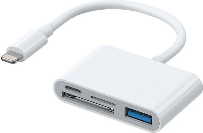 Adapter Lightning në USB OTG Joyroom S-H142 me lexues karte SD/microSD, Bardhë