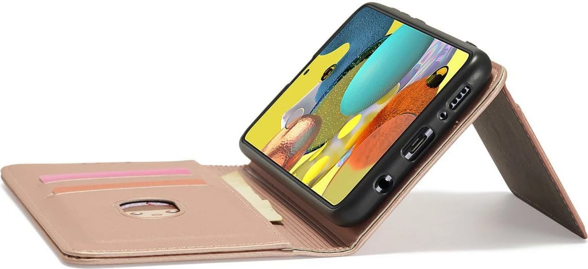 Mbështjellës Hurtel Magnet Card Case për Samsung Galaxy A12 5G, me kapak, portofol, rozë