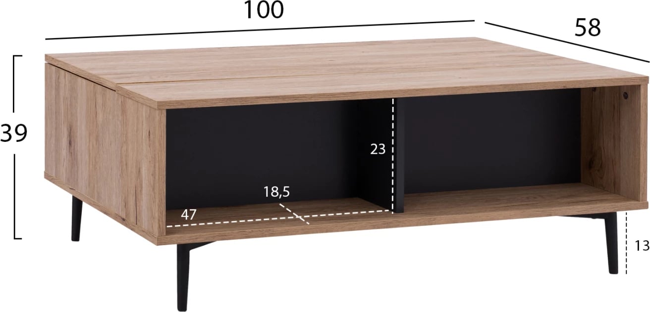 Tavolinë kafeje MARGARIT me sipërfaqe të ngritshme, ngjyrë lisi-gri, 100x58x39-53Y cm, FH8677.11 Tavolinë kafeje MARGARIT me sipërfaqe të ngritshme, ngjyrë lisi-gri, 100x58x39-53Y cm, FH8677.11