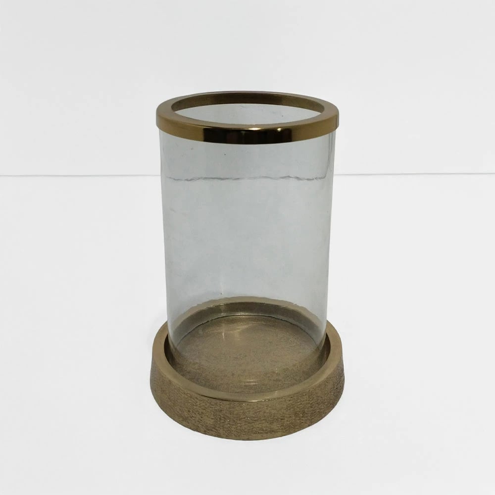 Mbajtës tealight, alumin dhe xham, ngjyrë ari, 16x16x22 cm