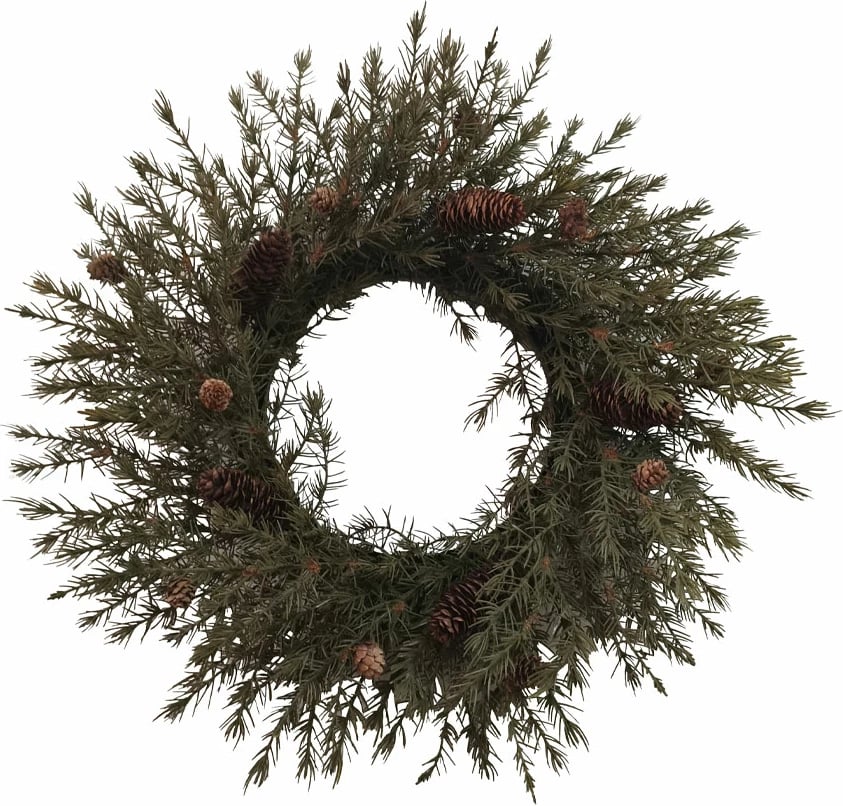 Kurorë dekorative Krishtlindjesh, 60x60cm, PVC, me gështenja pishe, ngjyrë e gjelbër