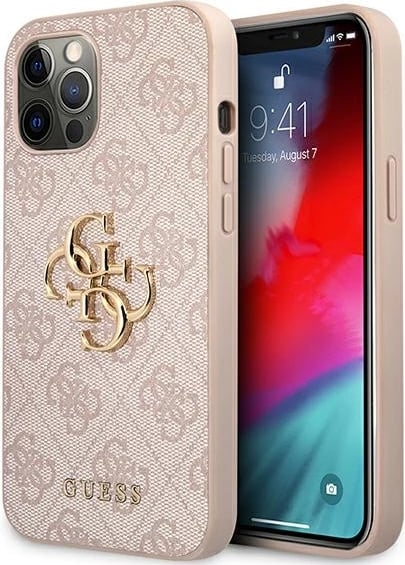 Mbështjellës Guess GUHCP12M4GMGPI për iPhone 12/12 Pro 6.1", rozë, hardcase 4G Big Metal Logo