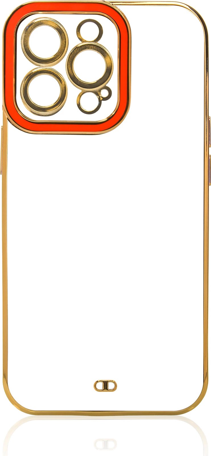 Mbështjellës Hurtel për iPhone 13 Pro Max, transparent me kornizë ari dhe të kuqe