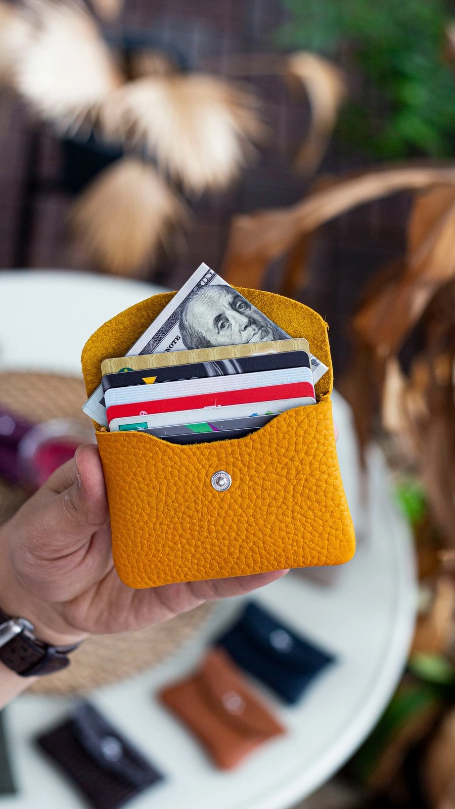 Mbajtës kartelash, lëkurë origjinale, ngjyrë mustard, Zoozie Bags, Murcia