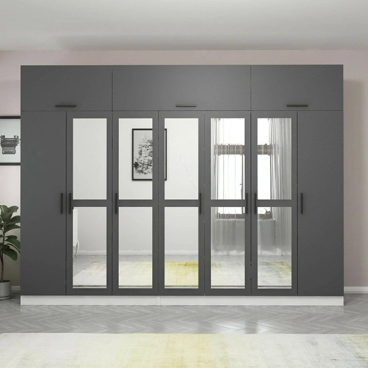 Dollap Skye Decor, anthracite dhe i bardhë, 315x255x52cm, 13 pjesë