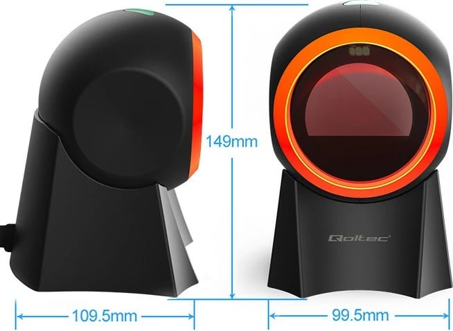 Skaner barkodësh desktop Qoltec 50857, 1D/2D, USB, zi/portokalli