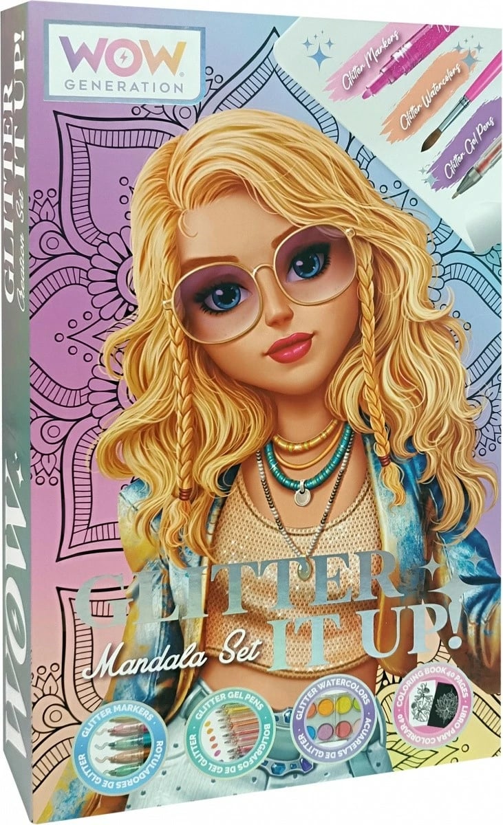 Set kreativ mandala Kids Euroswan WOW00084 me markerë dhe akuarele me shkëlqim