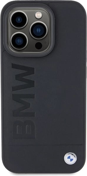 Mbështjellës BMW Leather Hot Stamp MagSafe për iPhone 15 Pro, i zi