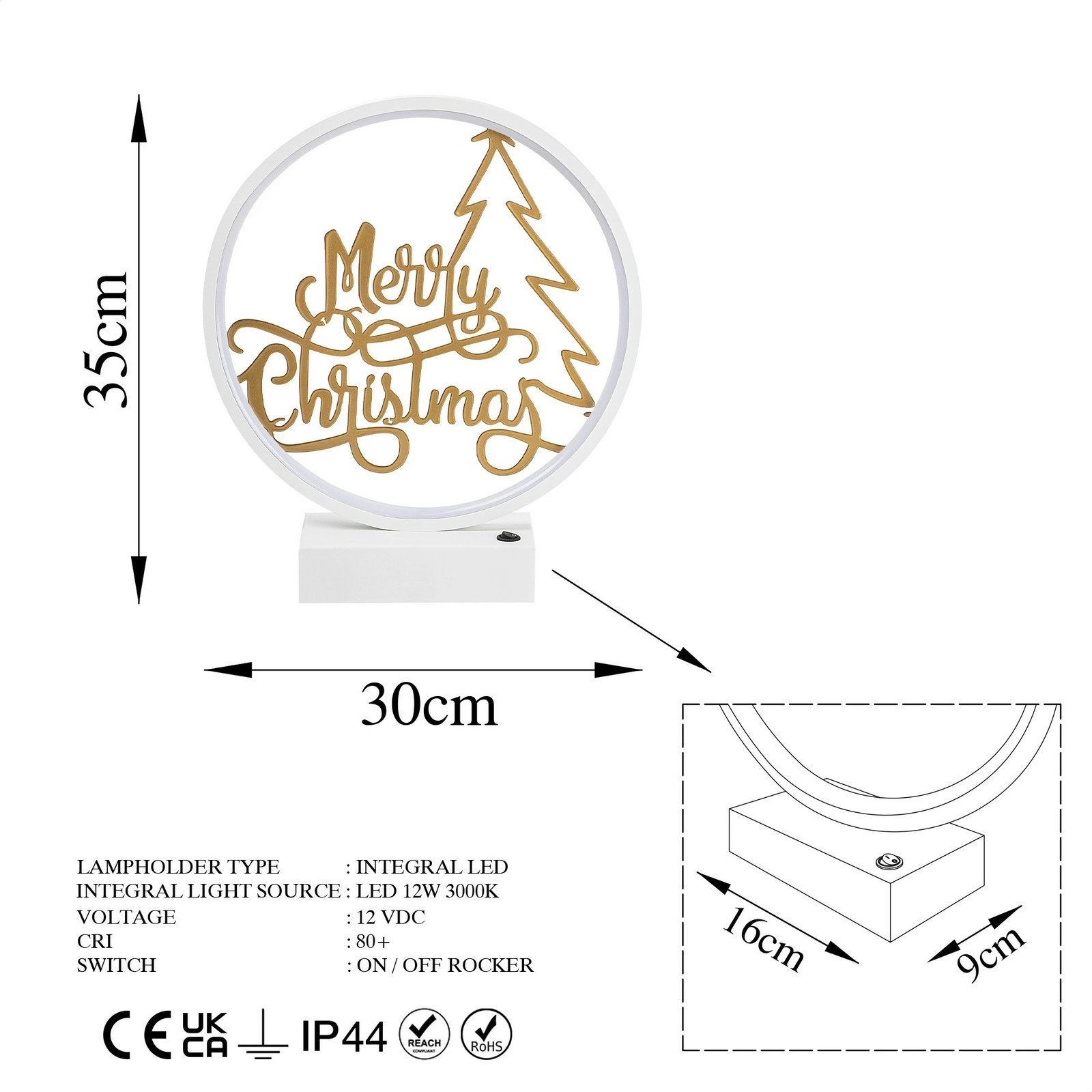 Llambë tavoline Opviq, model XMAS10, e bardhë dhe ari