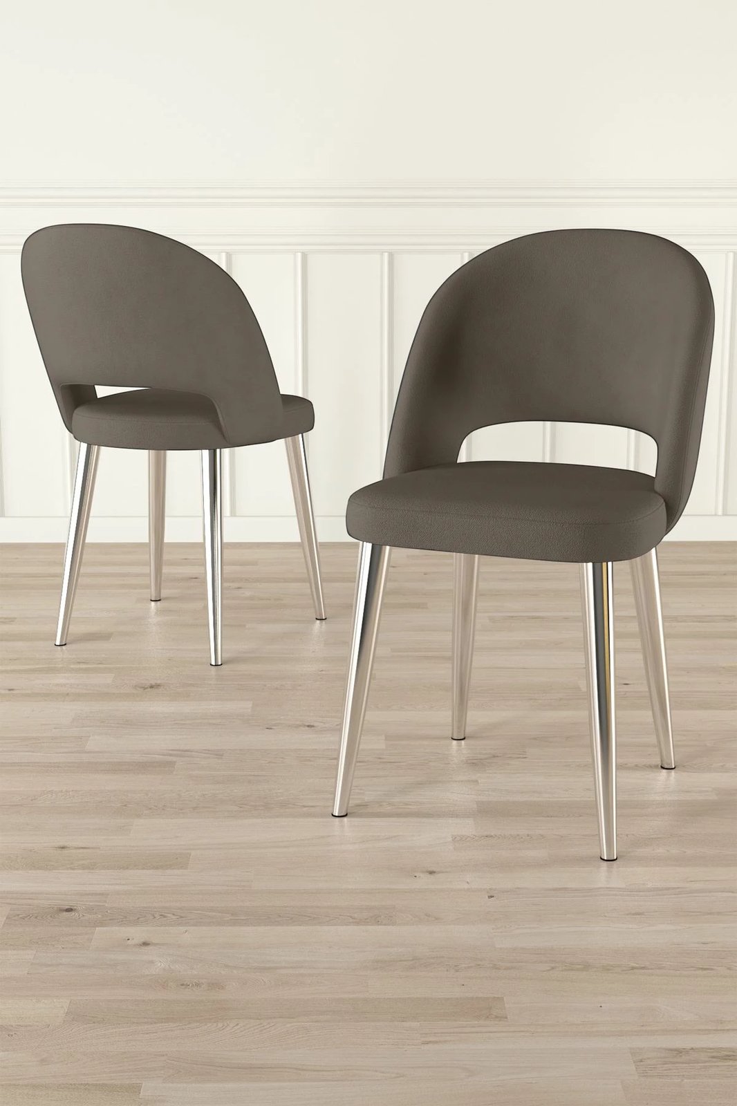 Set karrigesh (4 copë) Hanah Home, ngjyrë kapuçino, këmbë kromi