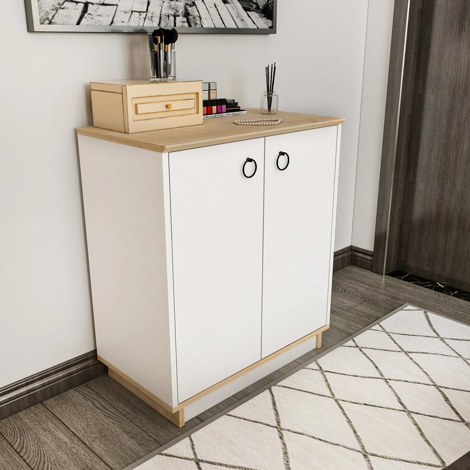 Konsol Skye Decor, ngjyrë e bardhë dhe lis, Nüanse