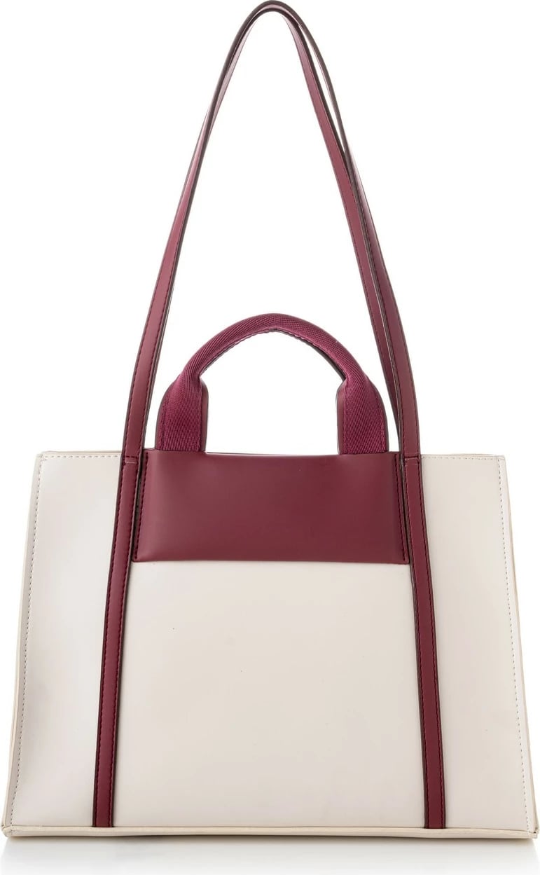 Tote bag, ngjyrë krem dhe e kuqe claret, Vince Camuto, Umbria