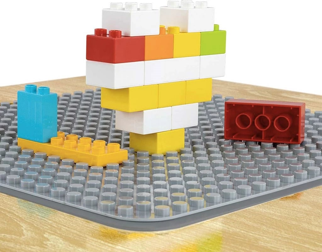 Set tavolinë dhe karrige fëmijësh, MILLY MALLY, Olaf Blocks, sipërfaqe e kthyeshme me tabelë shkumësi dhe hapësirë magazinimi, set 3-copësh, gri e errët