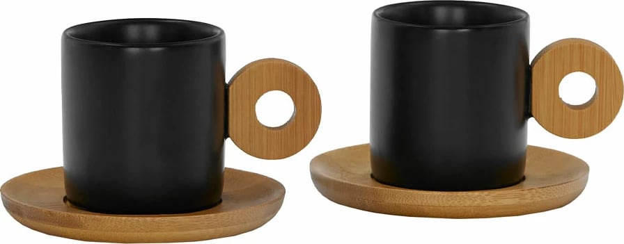 Set filxhanësh espresso Nordic, porcelan i zi, bambu natyral, 2 copë, 20x14x7 Set filxhanësh espresso Nordic, porcelan i zi, bambu natyral, 2 copë, 20x14x7