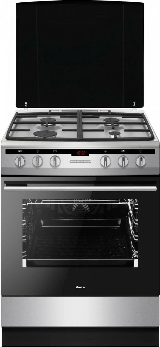 Furrë dhe pianurë Amica 617GES3.33HZpTaDpA(Xx) PIZZA, 65L, inox, 4 zona gatimi, gaz dhe rrymë