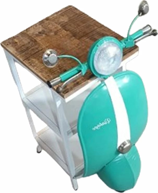 Tavolinë anësore Mini Vespa me rafte, metal, ngjyrë petrol, e bardhë, natyrale, 61x45x88cm Tavolinë anësore Mini Vespa me rafte, metal, ngjyrë petrol, e bardhë, natyrale, 61x45x88cm