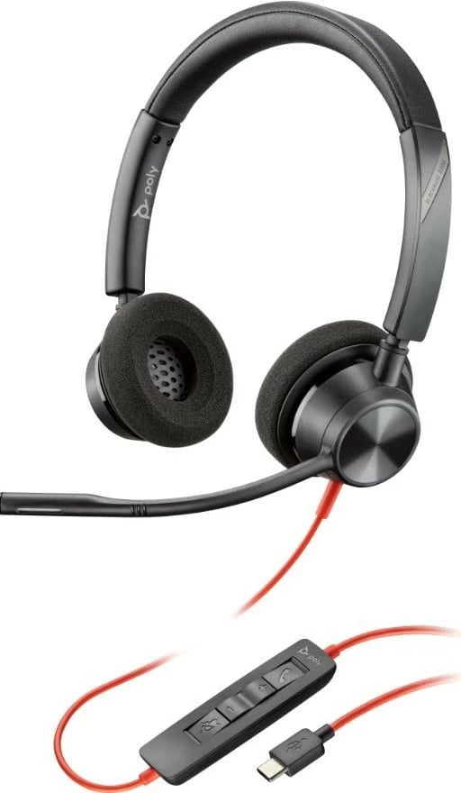 Kufje POLY Blackwire 3320, Stereo, USB-C/USB-A, me mikrofon, Zezë/Portokalli