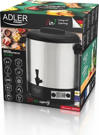 Tenxhere elektrike për pasterizim, Adler AD 4496, 28 L, LCD, termostat 30-100°C, rubinet i integruar, 2000-2600W, inox Tenxhere elektrike për pasterizim, Adler AD 4496, 28 L, LCD, termostat 30-100°C, rubinet i integruar, 2000-2600W, inox