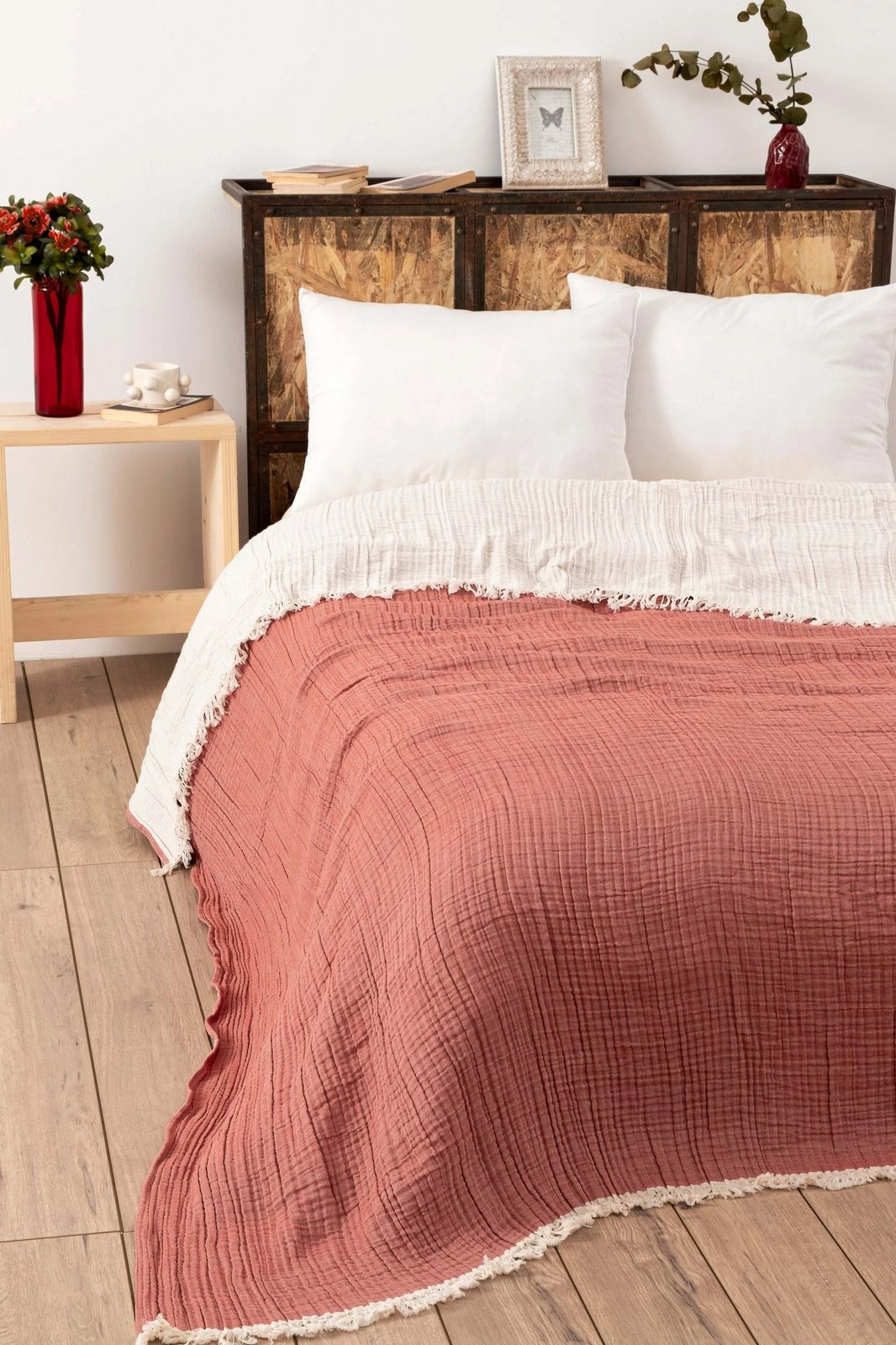 Mbulesë dyshe për shtrat, muslin, ngjyrë e kuqe kashte, L'Essentiel Linge de Maison