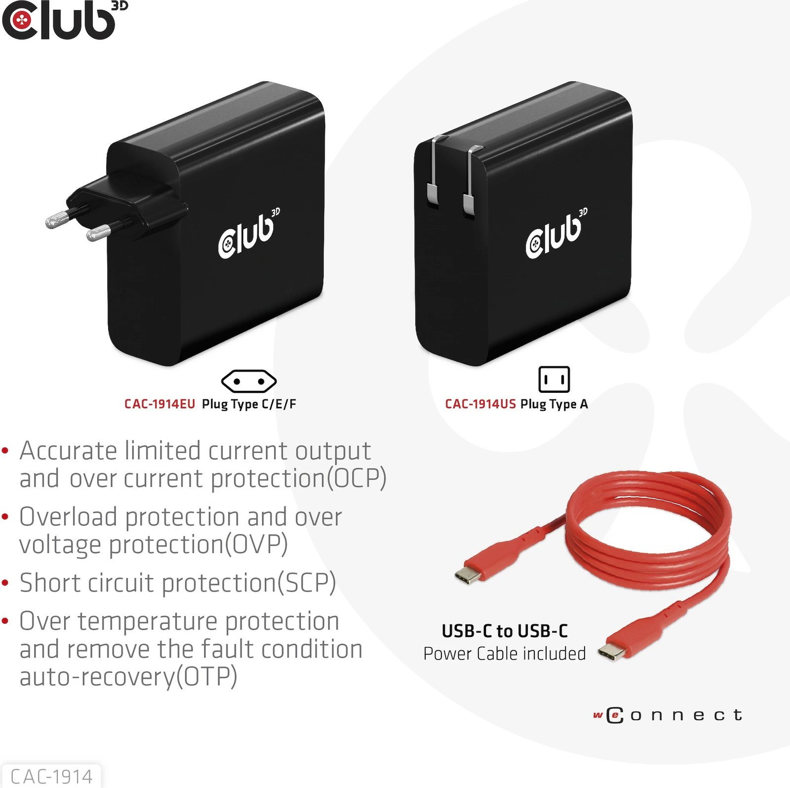 Karikues Club3D 140W, GaN, USB-C, me kabllo USB-C, i zi Karikues Club3D 140W, GaN, USB-C, me kabllo USB-C, i zi