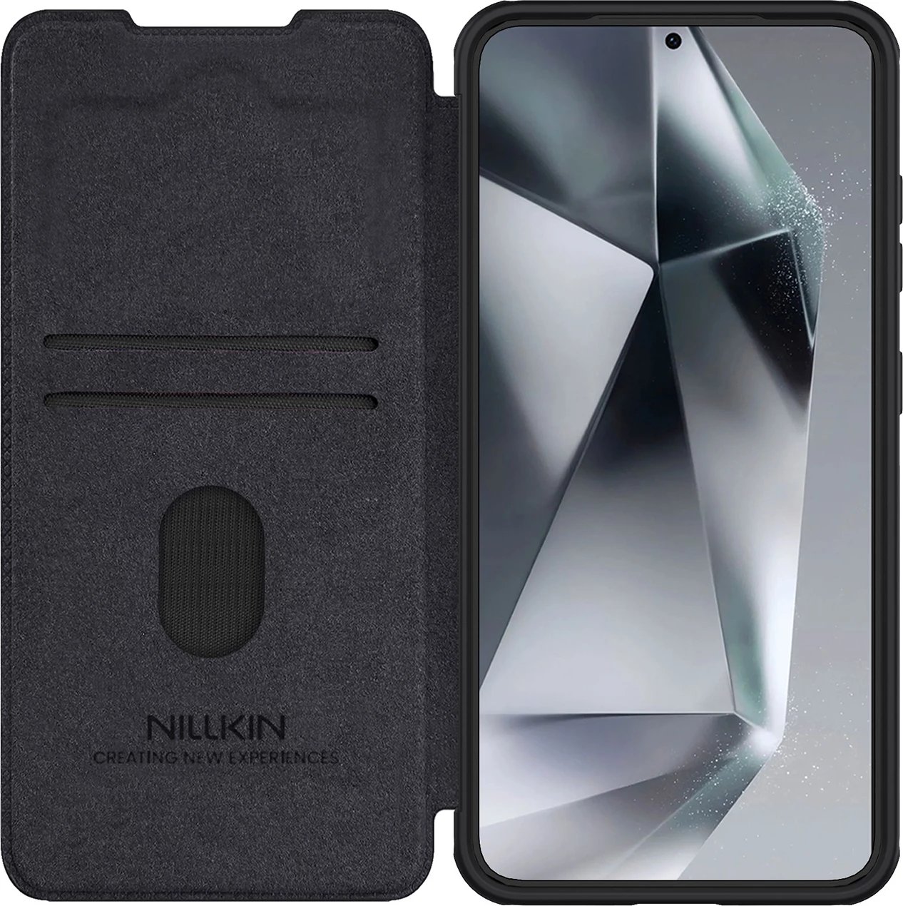 Mbështjellës Nillkin Qin Pro për Samsung Galaxy S25+, me flip dhe mbulesë kamere, e zezë