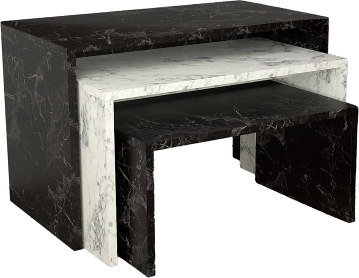 Tavolina kafeje Mabole 3 copë efekt mermeri 65x35x45cm