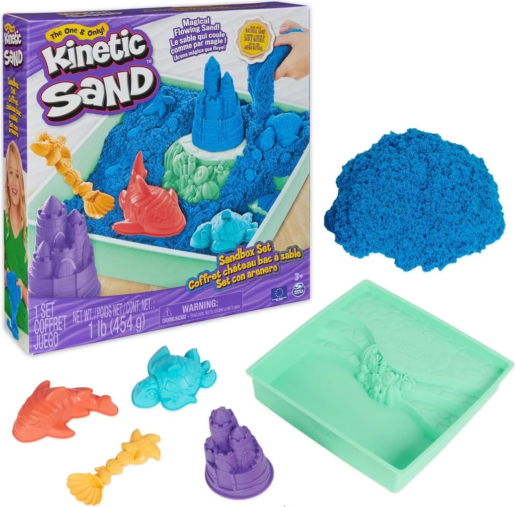 Set rërë kinetike SPIN MASTER, 1 lb, me vegla dhe forma, Blu