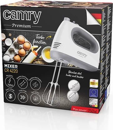 Mikser dore, Camry, CR 4220, 300W nom/750W max, 5 shpejtësi, i bardhë Mikser dore, Camry, CR 4220, 300W nom/750W max, 5 shpejtësi, i bardhë