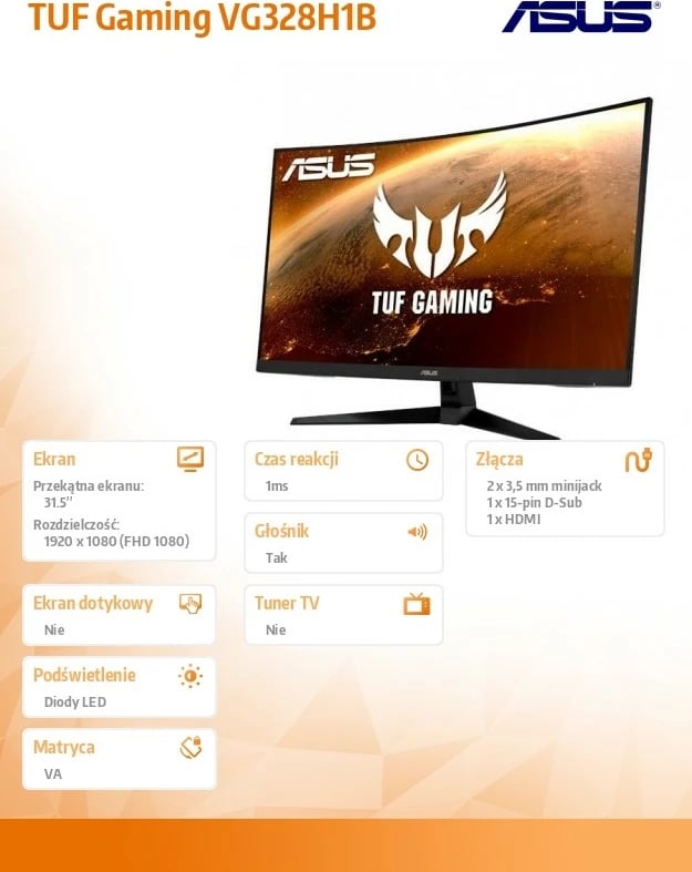 Monitor gaming Asus TUF VG328H1B, 31.5", 165Hz, Full HD, i zi