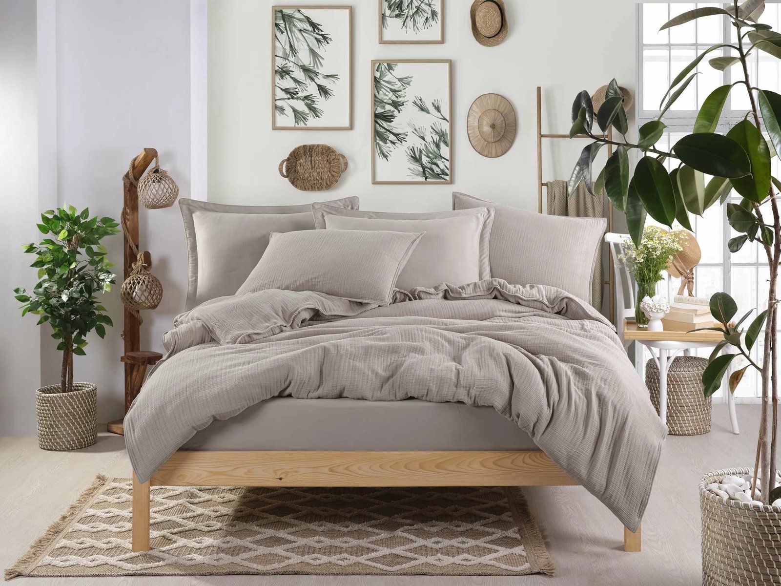 Set mbulesë për jorgan dopio muslin, ngjyrë kapuçino, L'essentiel