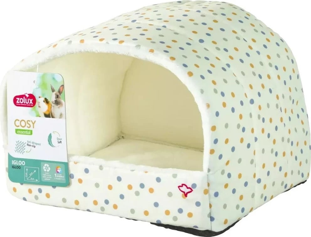 Strehë e butë për lepur ose kavie ZOLUX Cosy, material pelushi, e bardhë me pika