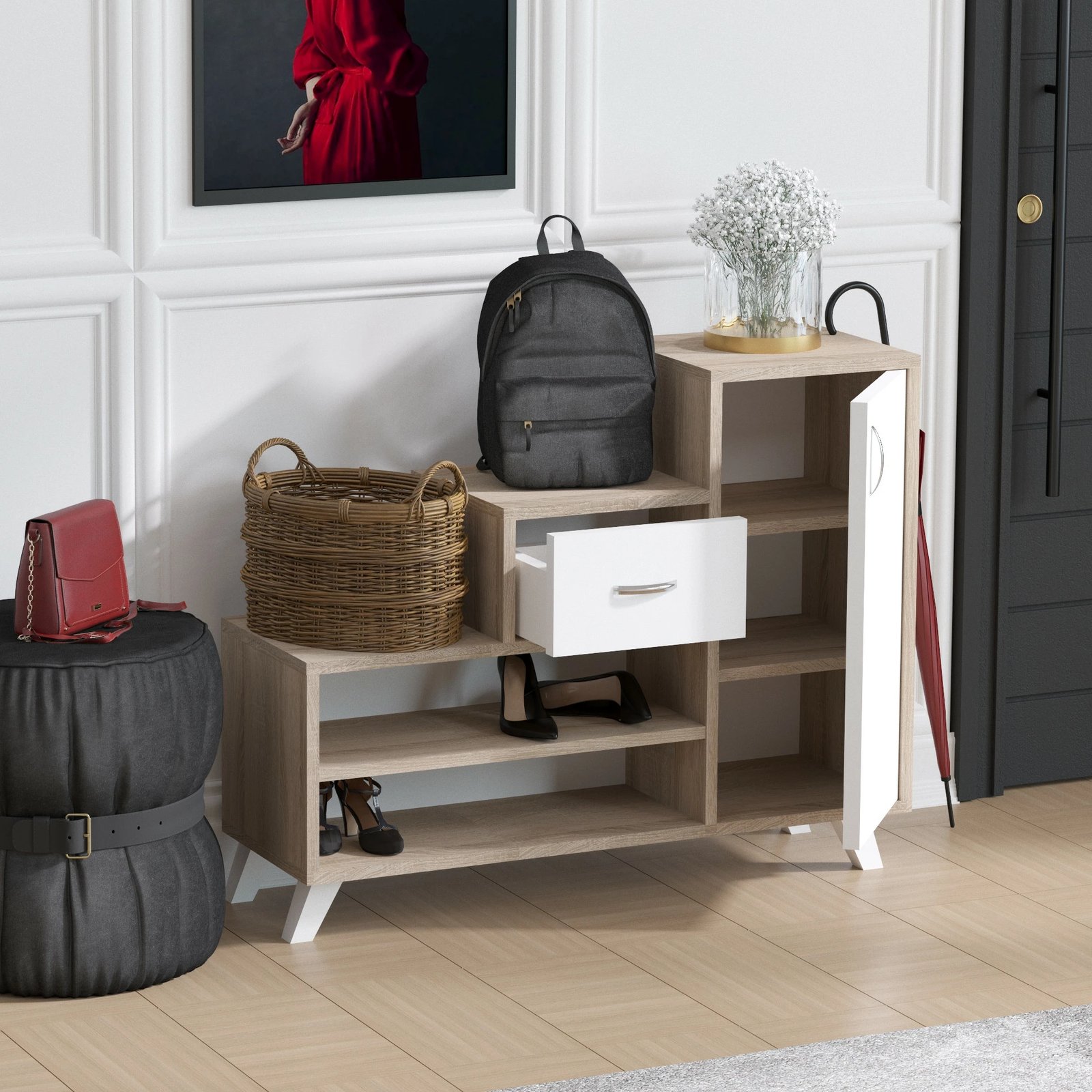 Dollap këpucësh Hanah Home, stil retro, ngjyrë sonoma