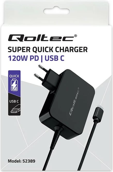 Karikues PD Qoltec 120W Turbo, USB-C, i zi