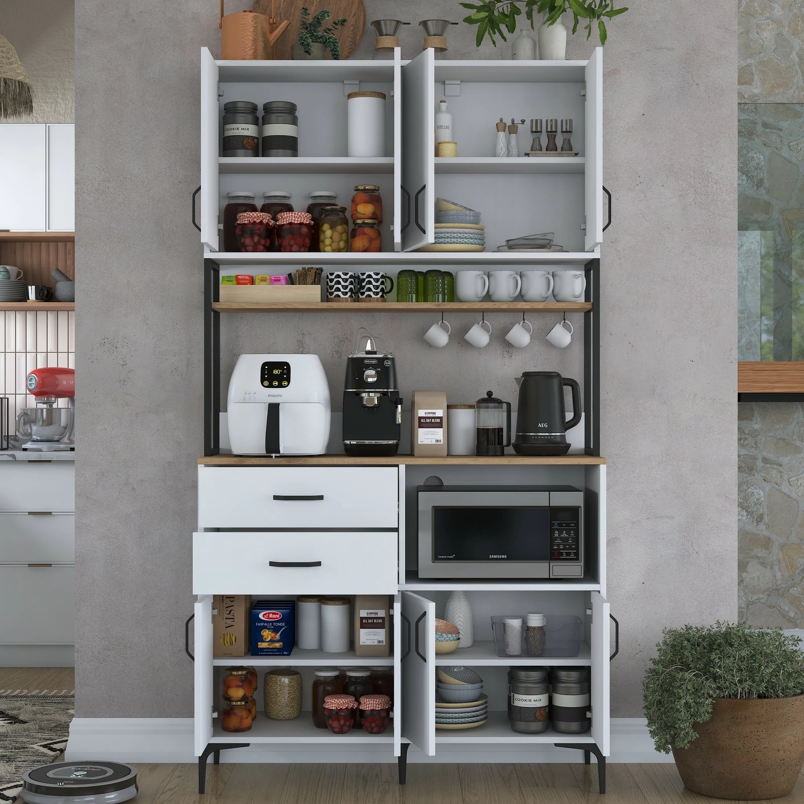 Dollap shumëfunksional, ngjyrë arre dhe e bardhë, Skye Decor, JE180 - 3403