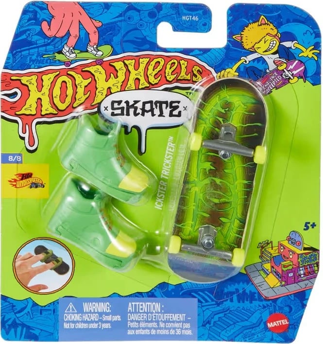 Fingerboard Hot Wheels Skate Trickster me këpucë gishti, shumëngjyrëshe