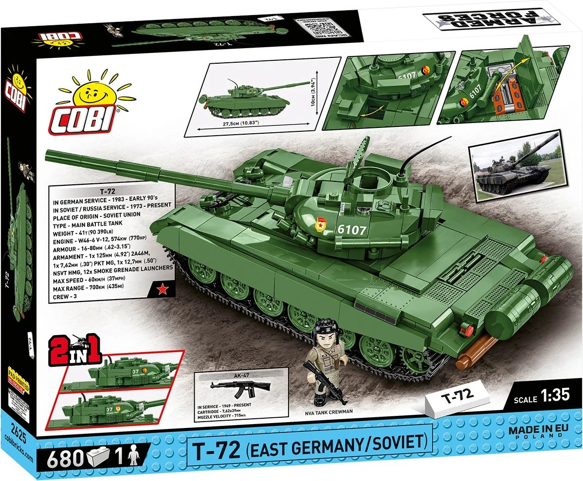 Set lodrash ndërtimi Cobi Klocki T-72 Armed Forces, 680 pjesë, me figurë, Jeshile Set lodrash ndërtimi Cobi Klocki T-72 Armed Forces, 680 pjesë, me figurë, Jeshile