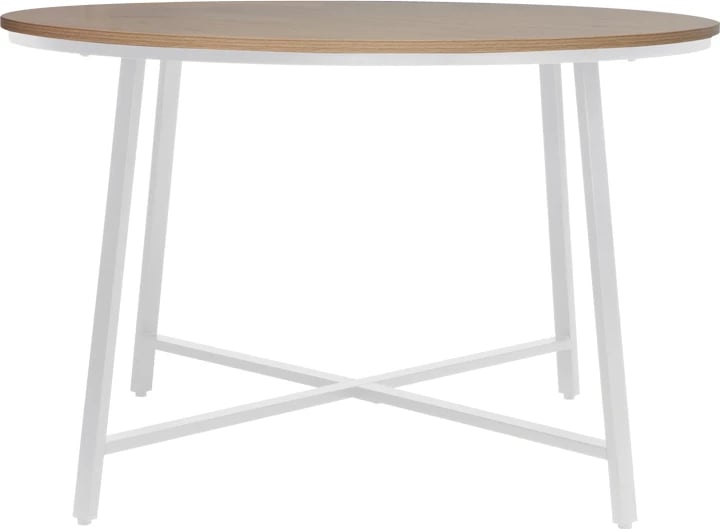 Tavolinë Gianno melamine, ngjyrë natyrale, këmbë metali të bardha, Φ120x76cm