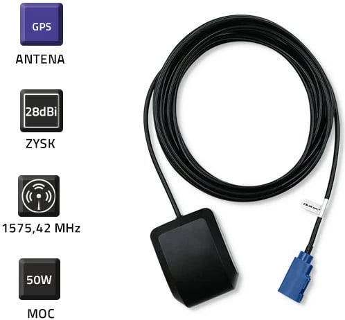 Antenë GPS Qoltec 57038, 28dBi, e jashtme, e zezë